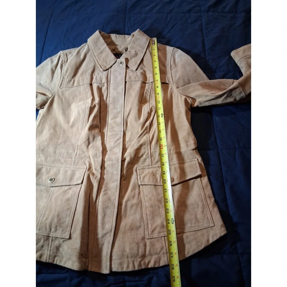 Isaac Mizrahi Live‎ Medium Suede Leather Snap Button Zip Jacket Pockets Lined